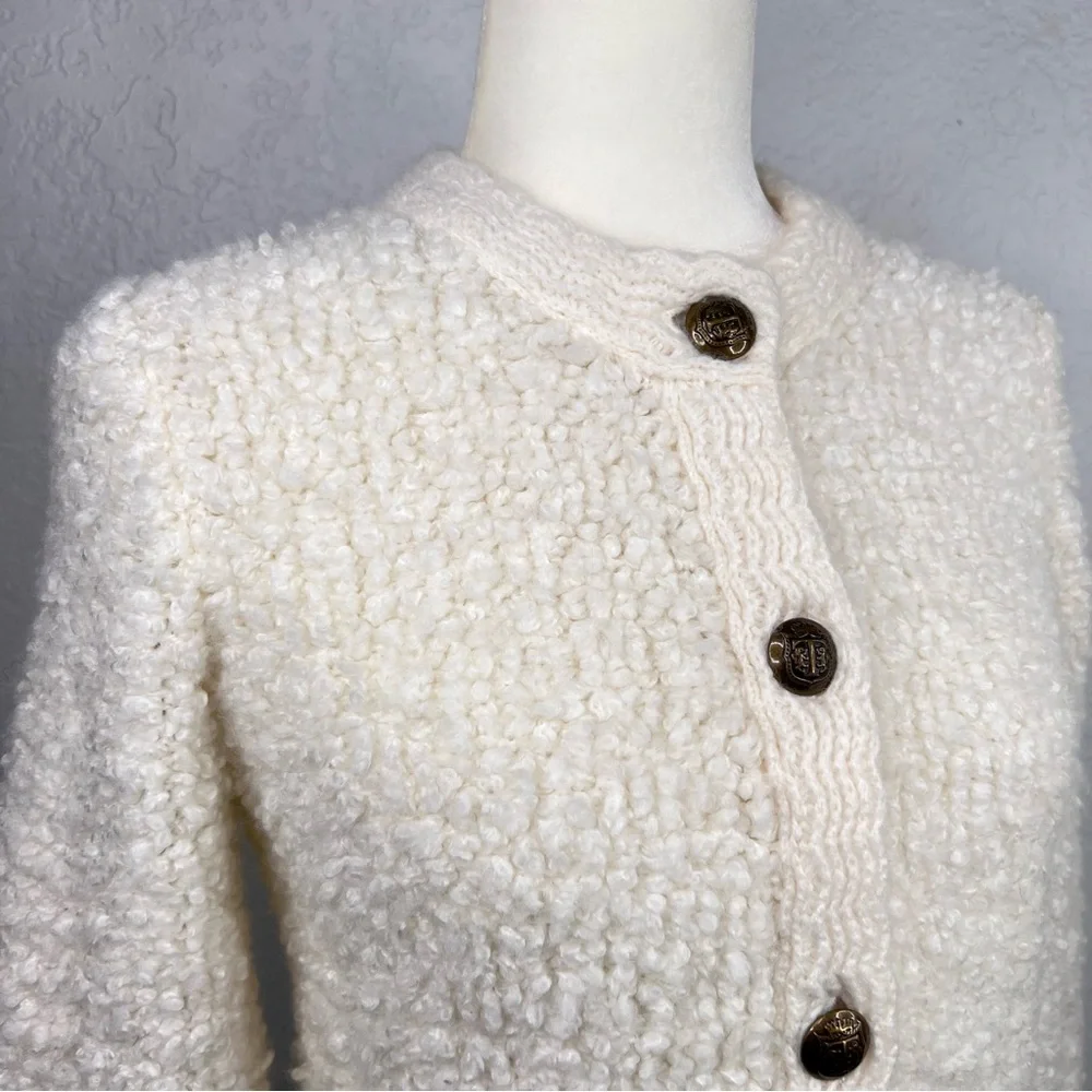 Talbots Boucle Ivory Wool Blend Button Front Cardigan Sweater Jacket